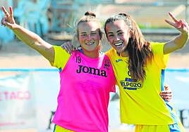 Raquel Pinel y Daniela Arques, jugadoras del Alhama, tras un entrenamiento de esta semana en el Guadalentín.