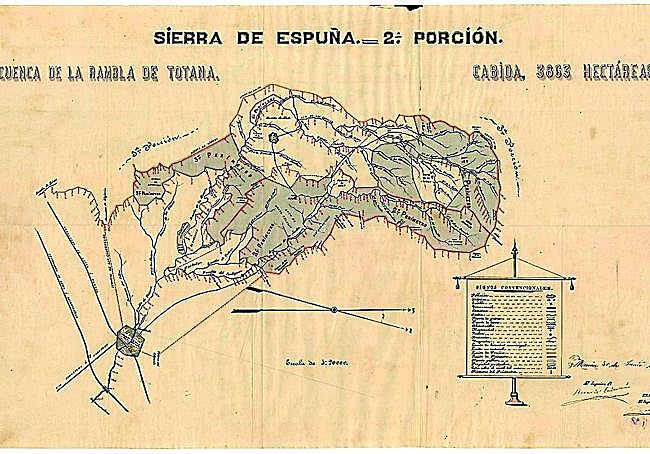 Mapa de cuenca de la rambla de Totana utilizado durante los trabajos.