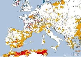 Imagen publicada por Copernicus sobre el avance de la sequía.