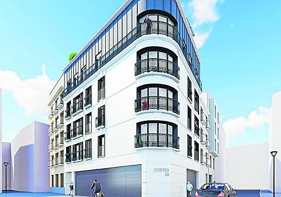 Promoción 'Casa Cortés'. A la derecha, alzado vertical del edificio Simón García.