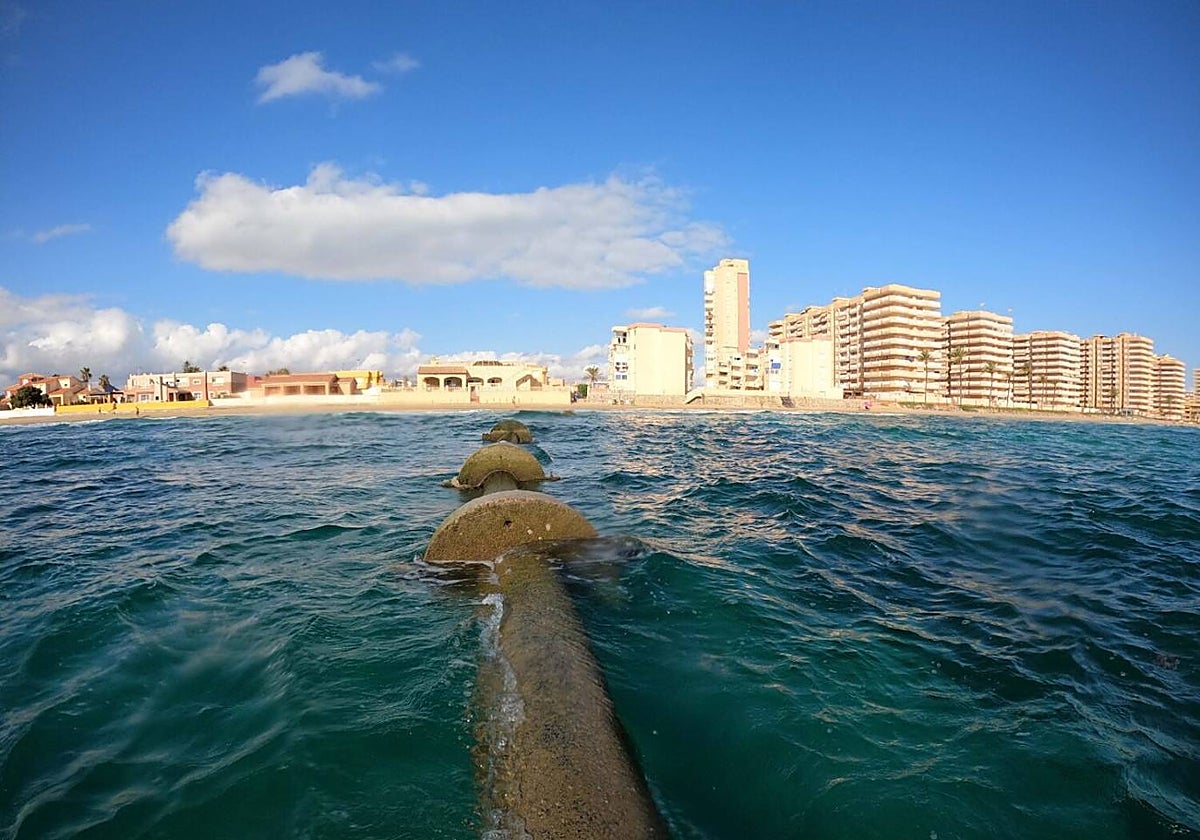 Emisario de La Manga, en la zona de San Javier, tras la avería de agosto de 2020.