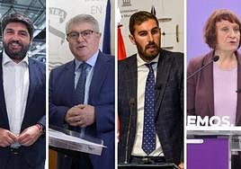 Fernando López Miras (PP), José Vélez (PSOE), José Ángel Antelo (Vox) y María Marín (Podemos).