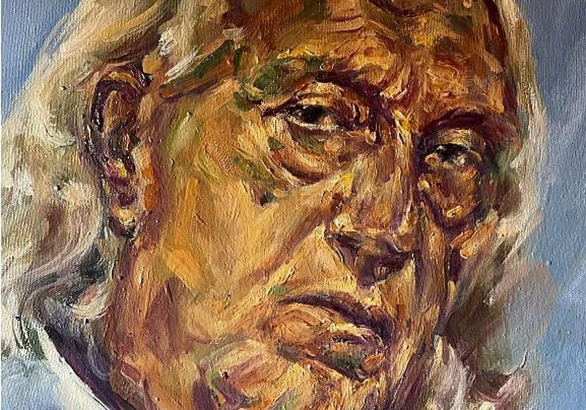 Retrato de Rafael Alberti (2023). «Tristón, como muy exiliado, aunque muy lleno de vida», dice el artista sobre esta obra.