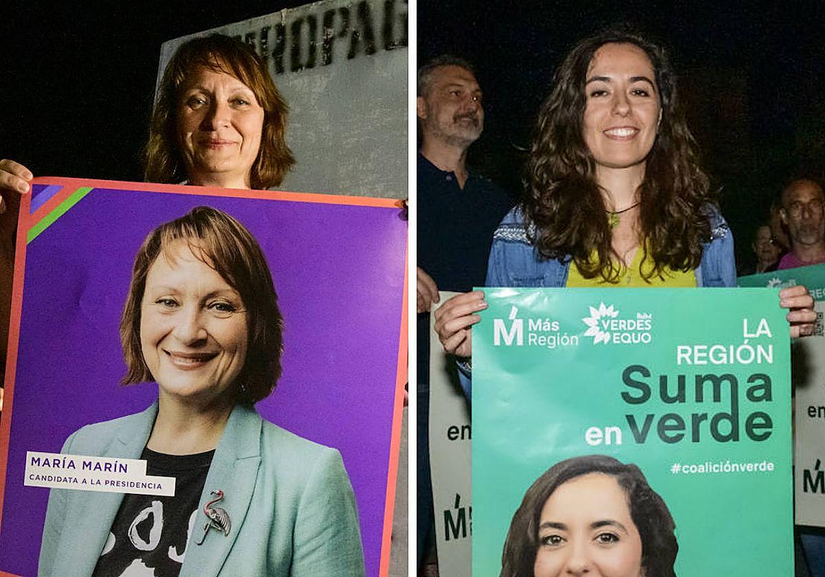 María Marín y Helena Vidal, en la noche de la pegada de carteles electorales.