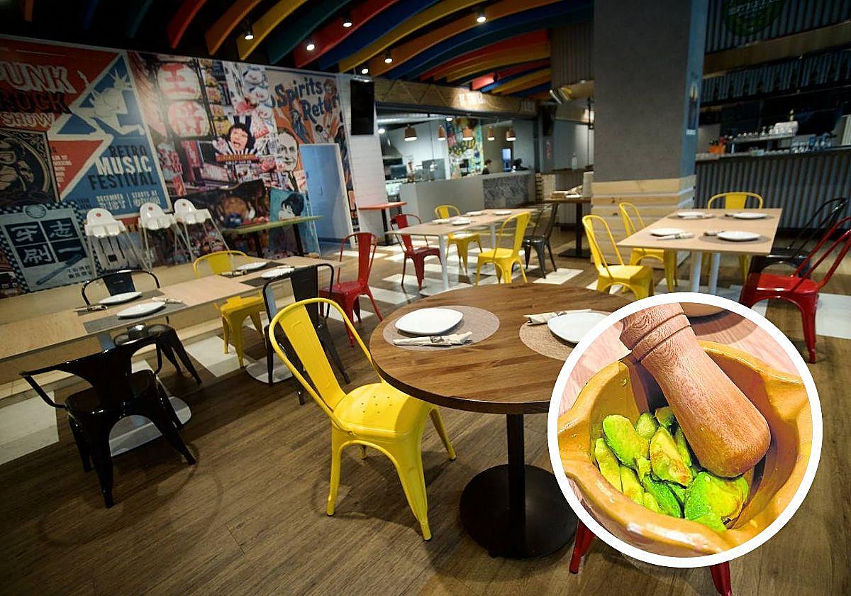 El colorido comedor del establecimiento, en Myrtea y un guacamole 'al gusto' del consumidor.