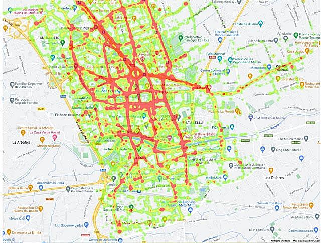 Zona Centro-Sur. Los patinetes eléctricos del servicio de alquiler registran un especial uso en las principales arterias de la ciudad, tanto aquellas que discurren de norte a sur como de este a oeste.