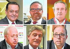 Arriba: José María Albarracín, Miguel López Abad y Santiago Navarro; abajo: Antonio Jiménez, José María Tortosa y Joaquín Hernández.