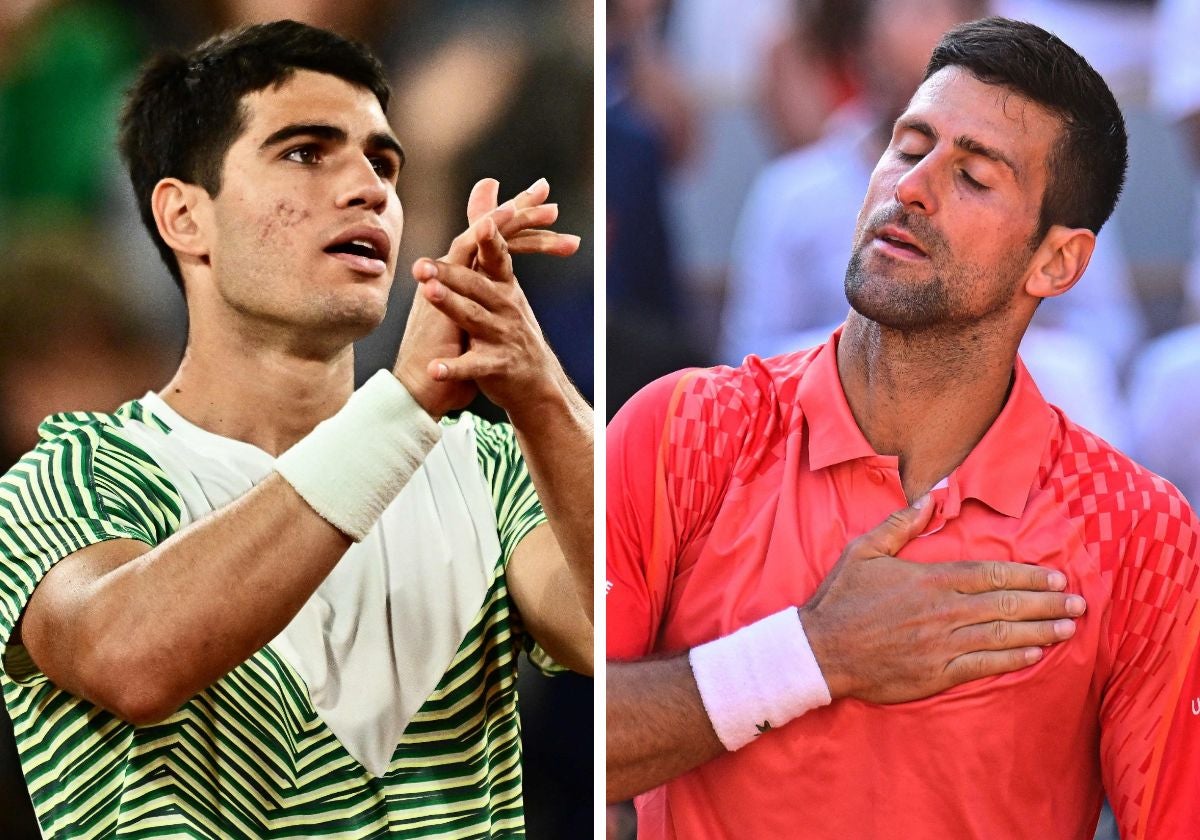 Carlos Alcaraz y Novak Djokovic, tras sus partidos de cuartos de final.