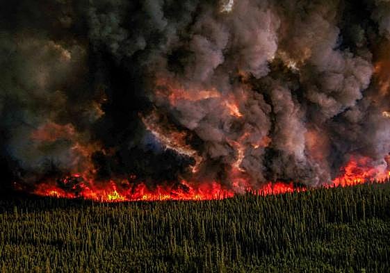 Vista aérea del incendio de Donnie Creek, en la Columbia Británica (Canadá), estos días.