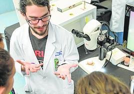 La UMH apuesta por la formación teórico-práctica y la realización de prácticas curriculares. Una alumna prueba unas gafas de realidad virtual.