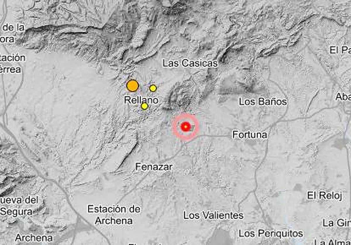 Epicentros de los seísmos registrados en Fortuna.