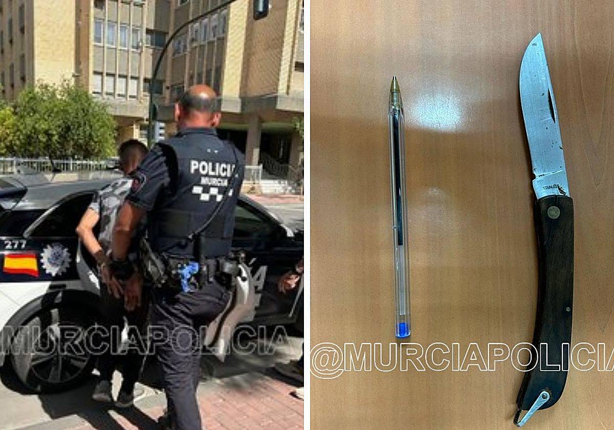 Imagen del arresto y del arma del detenido.