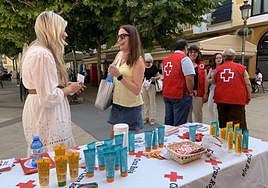 La edil de Sanidad y voluntarios de Cruz Roja en el dispositivo de la plaza de Calderón.