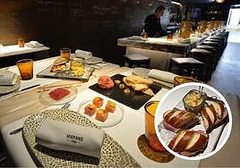 Calidad en barra y en mesa. Alguno de los platos que se sirven estos días en la barra y en las mesas del Hispano. Bocadillo de pastrami.