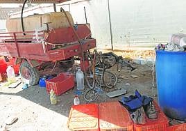 Zona de sombra donde trataron de reanimar al trabajador,tras sufrir un desmayo cuando recogía tomates.