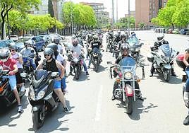 Participantes en la celebración del Día del Motorista en la capital murciana, en una imagen de archivo.