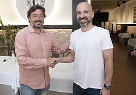 El presidente David Ayala y el entrenador Jordi Juste, este viernes, en la presentación que tuvo lugar en el restaurante La Cartela.