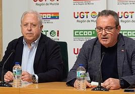 Los secretarios generales de UGT y CC OO, Antonio Jiménez (i) y Santiago Navarro (d), en una imagen de archivo.