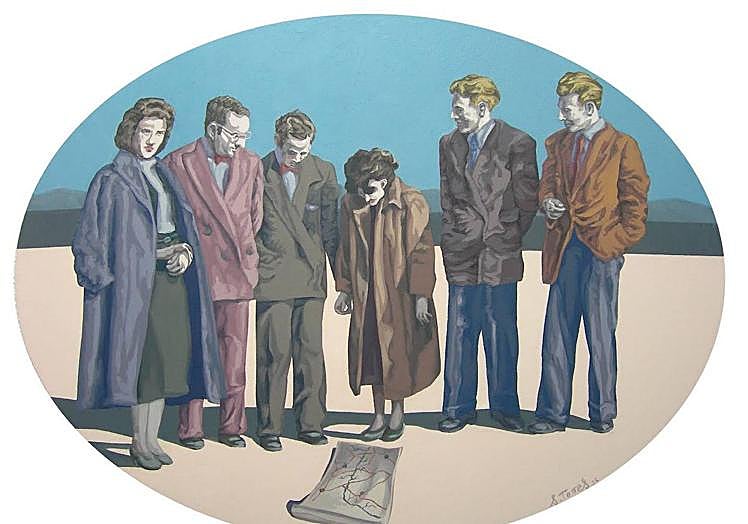 Imagen principal - 'Mapas y territorios'. 'Cimas y barrancos', obra utilizada para anunciar la muestra. 'Mapa de rutas'.