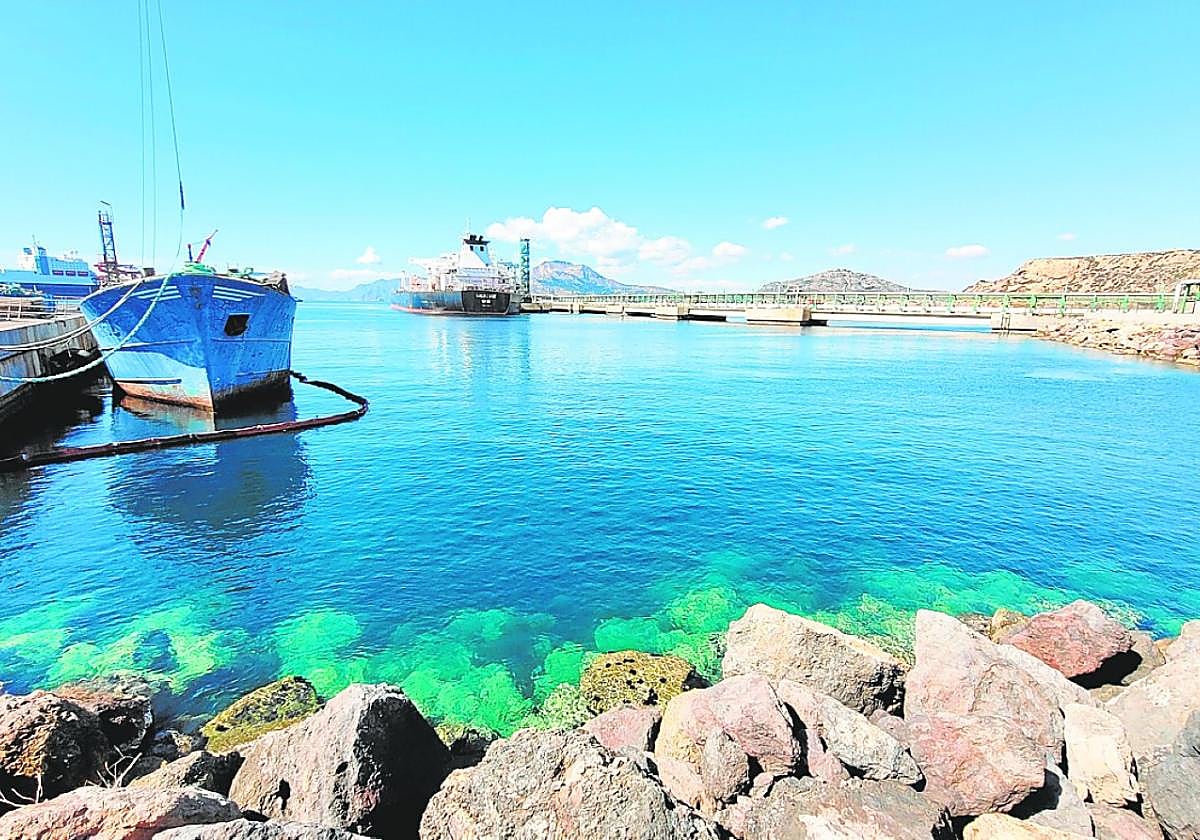 Imagen del agua, en uno de los muelles del Puerto de Escombreras.