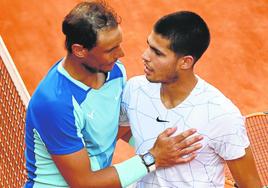 Nadal y Alcaraz, en el Mutua Madrid Open de 2022.