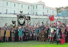Legionarios romanos, con Escipión al frente, celebran la victoria y la conquista de Qart Hadast sobre la pradera de la Cuesta del Batel.