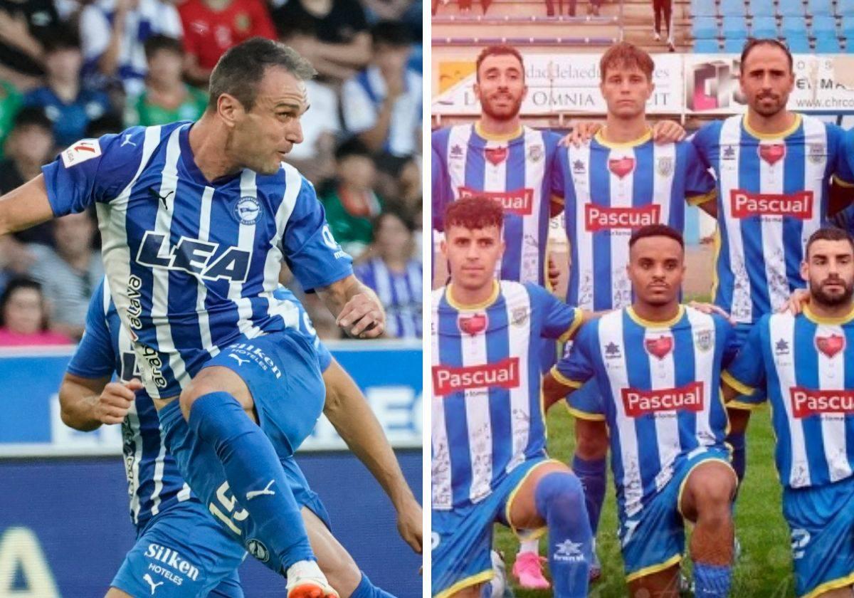 Kike García en un partido con el Alavés y varios jugadores del Arandina.