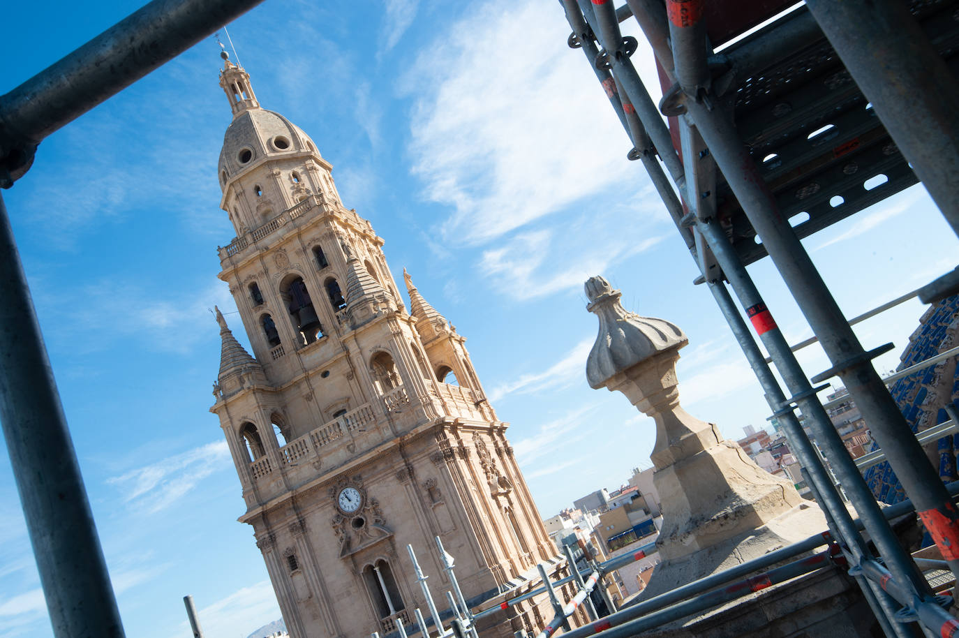 Las obras de restauración de la fachada de la Catedral de Murcia