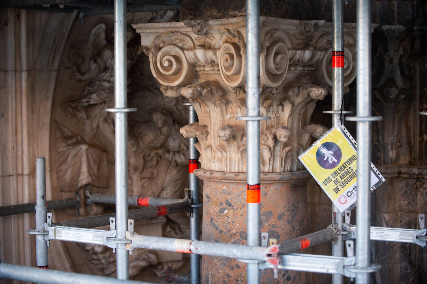 Las obras de restauración de la fachada de la Catedral de Murcia