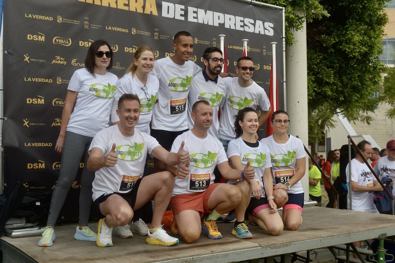 El podio de los participantes en la Carrera de Empresas de Murcia 2023