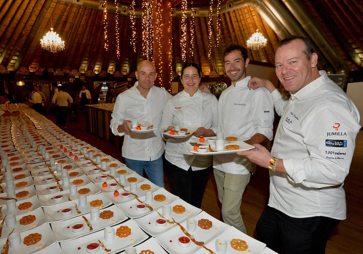 Los cuatro cocineros con estrella Michelin, este jueves por la noche en la cena celebrada en Cabaña Buenavista.