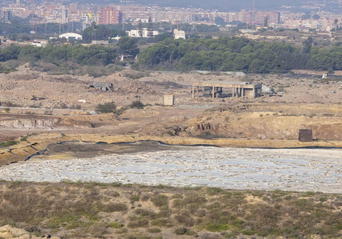 Estado de una las balsas de metales pesados en los antiguos terrenos de Zinsa, este martes.