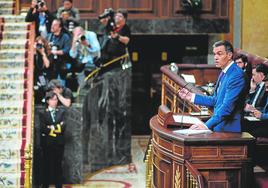 Pedro Sánchez, durante el debate de investidura en el Congreso de los Diputados.