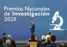 José Manuel López Nicolás en el Palacio Real de El Pardo, durante la entrega de los Premios Nacionales de Investigación 2020, donde pronunció ante los Reyes y premiados la conferencia 'La transferencia del conocimiento como clave del éxito'.