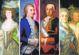 María Luisa de Parma, Manuel de Godoy, Francisco de Borja y Poyo y Fernando VII con María Antonia de Nápoles.