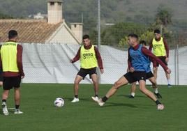 Los jugadores albinegros realizan un rondo en la ciudad deportiva de La Manga Club, en una imagen del pasado noviembre.