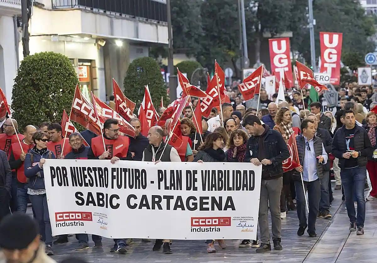 Imagen de archivo de una protesta de los trabajadores de Sabic en Cartagena.