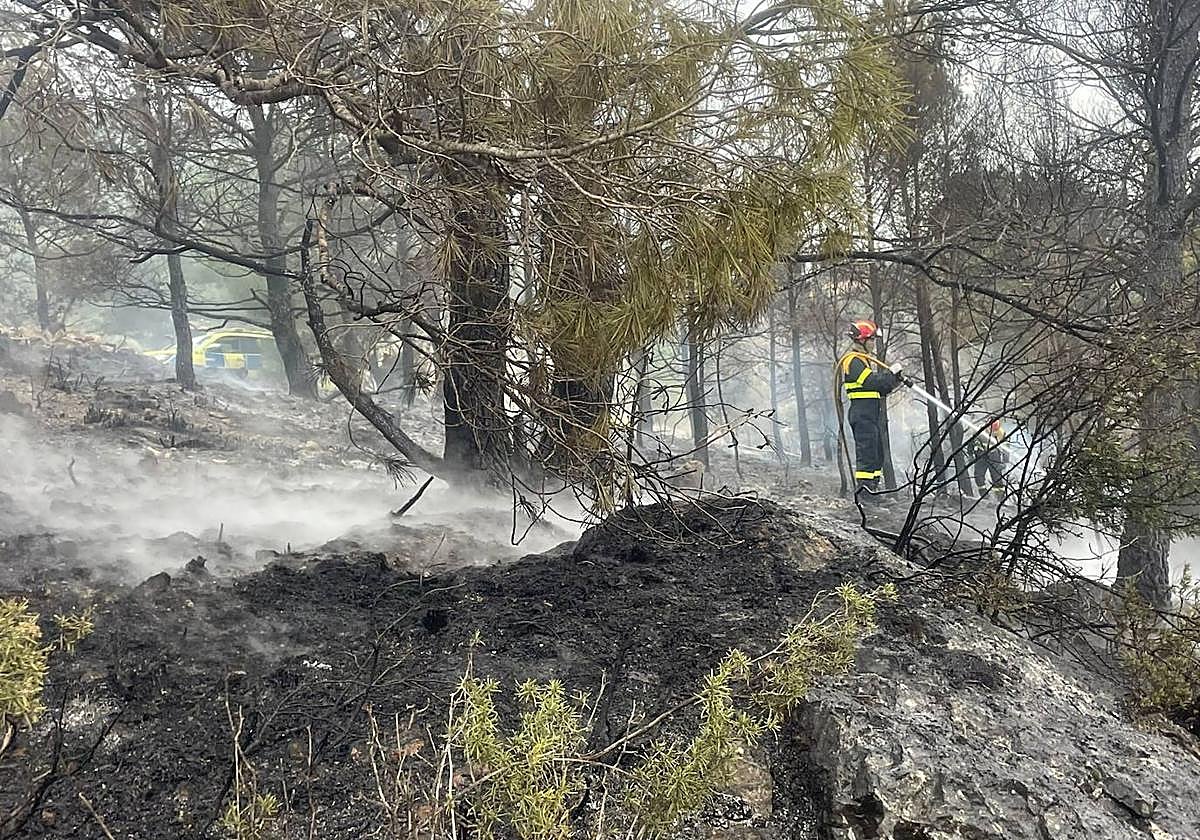 Un bombero trabajando en la zona afectada por el fuego.