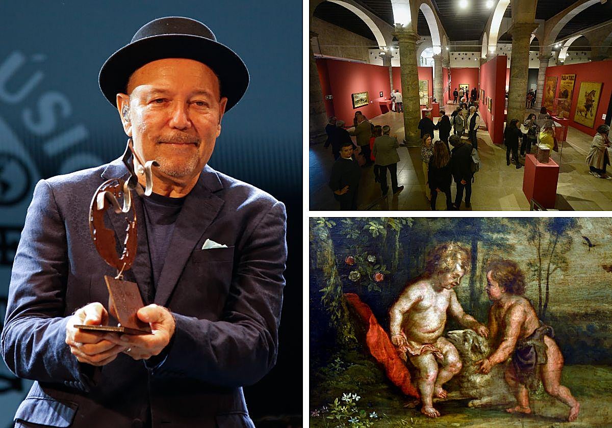 A la izquierda, Rubén Blades recibiendo el premio de La Mar de Músicas; a la derecha, arriba, la inauguración de la exposición 'La Edad de Plata en Murcia. Centenario del Suplemento Literario de LA VERDAD'; abajo, una de las obras que se exhiben en 'Magna Urbe'.