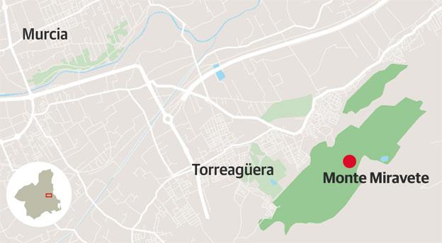 Localización del monte Miravete en la Región. 