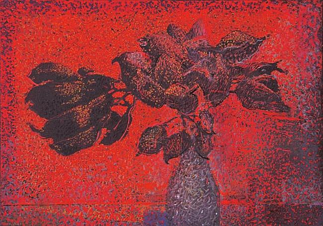 'Jarrón y pared roja'