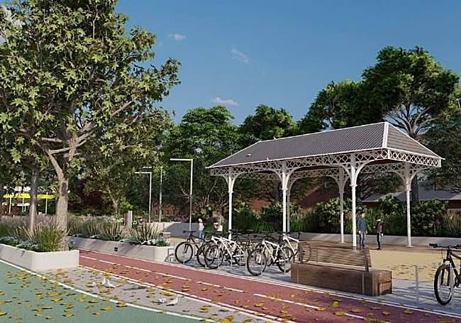 Hub de bicicletas con elemento cultural enriquecedor del paisaje.