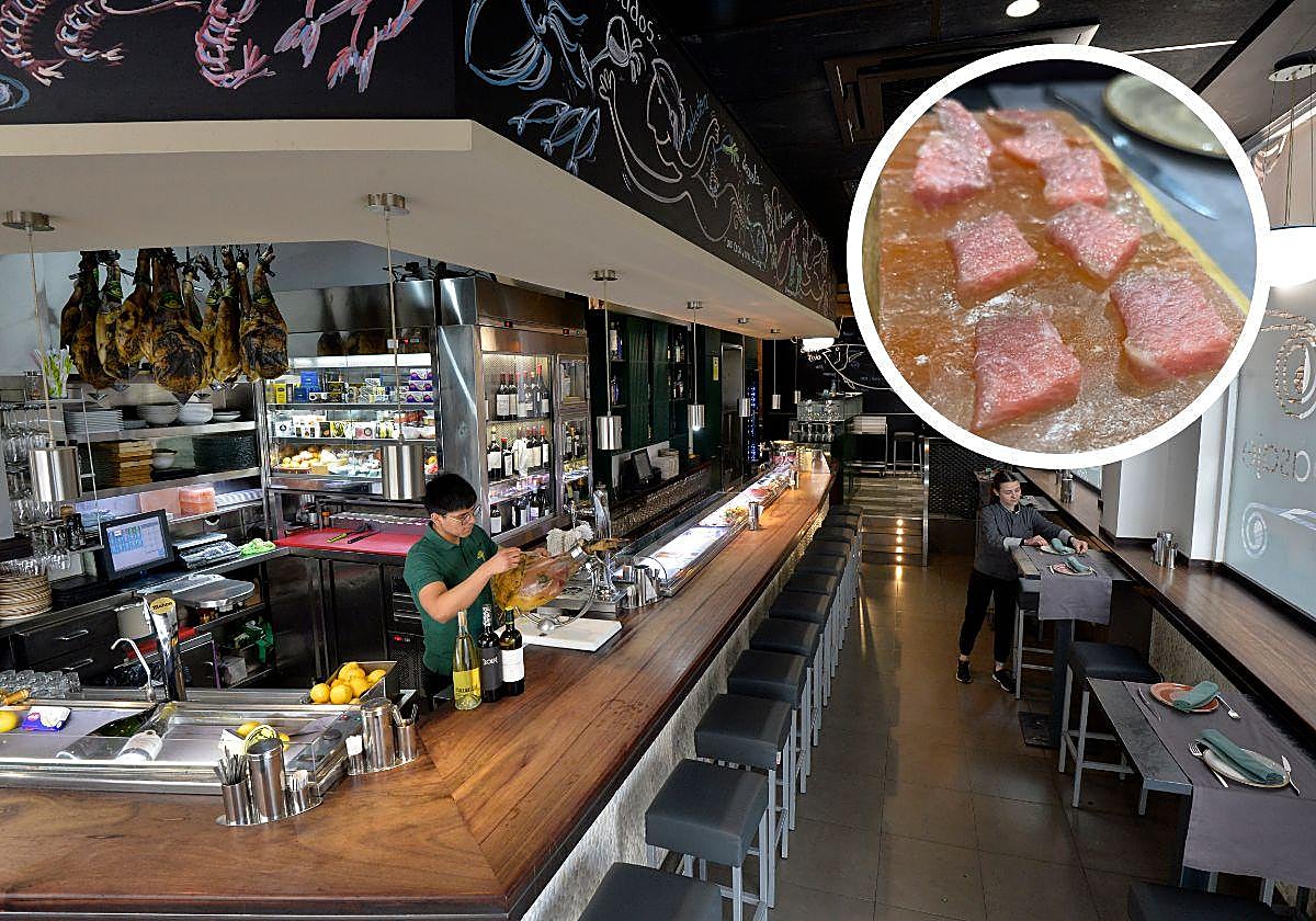 Barra de El Pasaje de Zabalburu y, al fondo, escaleras hacia el comedor.