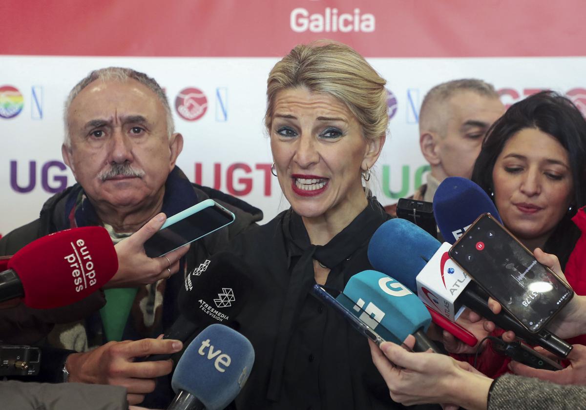 Yolanda Díaz, junto al líder de UGT, Pepe Álvarez.