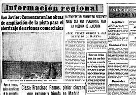 El 20 de enero de 1966, a las nueve de la mañana, Murcia registró una temperatura de 20 grados, devastadora para la futura cosecha de almendra, como informó LA VERDAD.