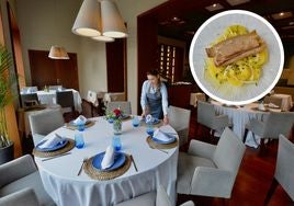 Interior del restaurante Arrozante, antes de iniciar el servicio. En detalle, patatas aliñadas con cebolletas frescas y ventresca de atún.
