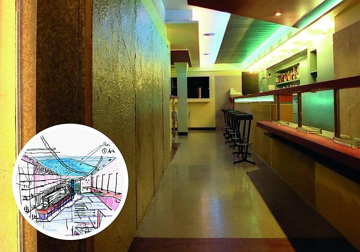 Resultado de los juegos de luz, texturas y colores del bar-restaurante La Madrileña de Enrique Carbonell, hoy desaparecido. En detalle, dibujo del diseño interior
