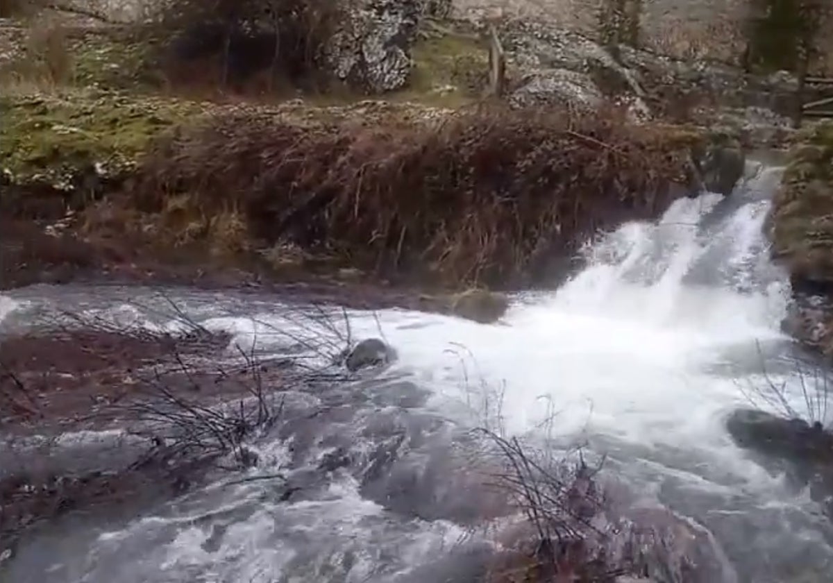 La poza de Fuente Segura vuelve a rebosar de agua tras las precipitaciones de los últimos días.