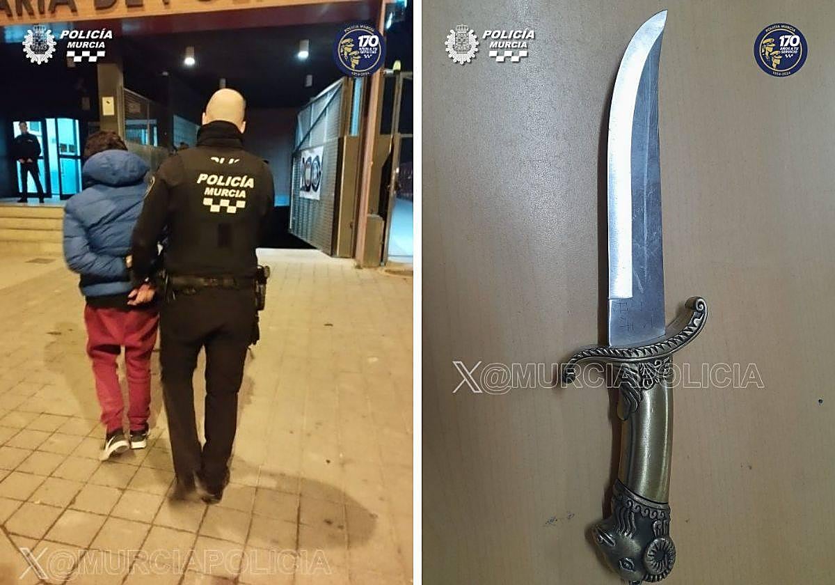 El detenido en Murcia a la derecha y el arma que portaba a la izquierda.