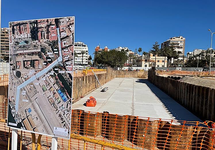 Los trabajos ya han avanzado en la apertura de la zanja y el hormigonado de la solera sobre la que se ubicarán los cajones de pluviales.